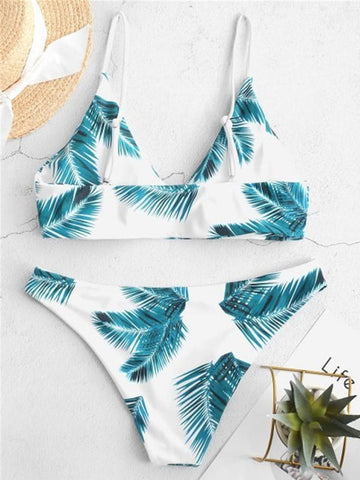 Airchics maillot de bain tropicale boho 2 pièces femme bikini blanch et vert